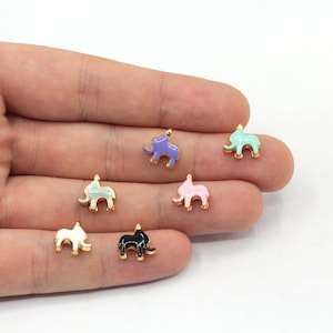 7x9mm Gold Plated Enamel Elephant Pendant, Gold Elephant Charm, Bracelet Connector, Enamel Elephant Connector, Gold Plated Findings, GL999