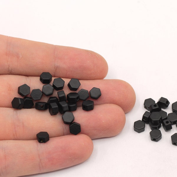 5mm Black Mini Hexagon Beads, Spacer Beads, Geometric Beads, Flat Hexagon Beads, Black Beads, Black Plated Findings, BRB513