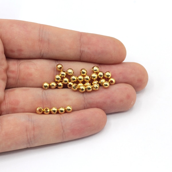 100 Pcs 4mm Gold Plated Mini Ball Beads, Connector for Beads, Ball Spacer Beads, Beads for Spacer Bracelet, Gold Plated Findings, GLD343