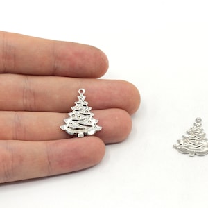 18x23mm Rhodium Christmas Tree Charm, Noel Tree Earrings, Earring Findings, Pine Tree Pendant, Rhodium Tree Charms, Rhodium Findings, RRB300