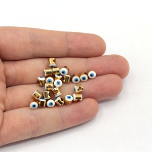 5mm Gold Plated Evil Eye Beads, Enamel Evil Eye Connector, Connector for Beads, Beads for Spacer Bracelet, Gold Plated Findings, GL864-2