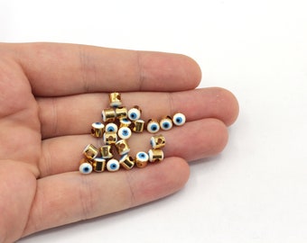 5mm Gold Plated Evil Eye Beads, Enamel Evil Eye Connector, Connector for Beads, Beads for Spacer Bracelet, Gold Plated Findings, GL864-2