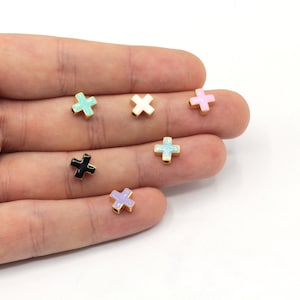 8mm Gold Plated Enamel Cross Beads, Gold Cross Beads, Bracelet Connector, Cross Connector, Bracelet Beads, Gold Plated Findings, GLD925