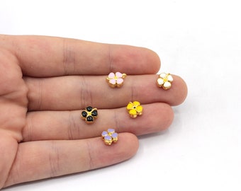 8x10mm Gold Plated Enamel Clover Pendant, Gold Clover Charm, Bracelet Connector, Clover Connector, Gold Plated Findings, GL989