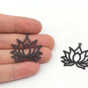 29x30mm Black Plated Lotus Flower Charm, Lotus Pendant, Earring Pendant, Lotus Charm, Earring Finding, Black Plated Findings, RBR165