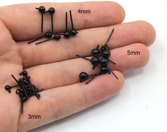 40 Pcs Black Plated 3mm 4mm 5mm Ball Ear Post, Earring Findings, Black Plated Findings, EJM072-076-080