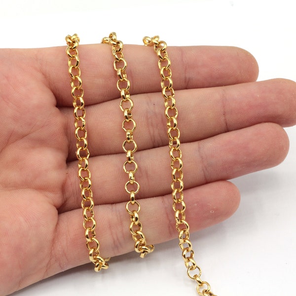 4mm Gold Plated Rolo Chain, Rolo Link Chain, Open Link Chain, Gold Round Link Chain, Bulk Chain, Gold Plated Chain, TM034