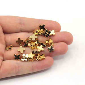 8mm Gold Plated Cross Beads, Gold Cross Beads, Bracelet Connector, Cross Connector, Bracelet Beads, Gold Plated Findings, GLD925