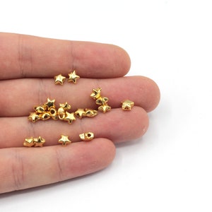 Mini cuentas de estrella chapadas en oro de 6 mm, cuentas de conector de estrella dorada, conector de pulsera, cuentas de pulsera, hallazgos chapados en oro, GLD244