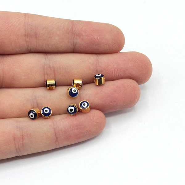 5mm Gold Plated Evil Eye Beads, Enamel Evil Eye Bracelet Beads, Bracelet Connector, Gold Plated Findings, GLD009