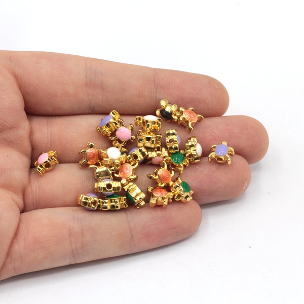 7x8mm Gold Plated Enamel Turtle Beads, Connector for Beads, Beads for Spacer Bracelet, Bracelet for Beads, Gold Plated Findings, GL773
