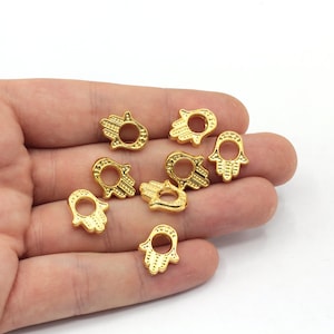 12x15mm Gold Plated Hamsa Beads, Gold Hamsa Beads, hand Connector, Bracelet Connector, Bracelet Beads, Gold Findings, GLD693