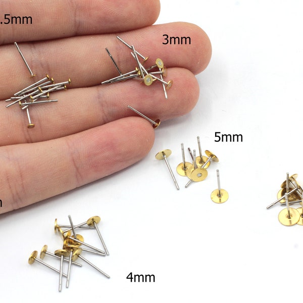 100 Pcs 2mm 2.5mm 3mm 4mm 5mm 6mm 8mm Stailess Steel Stud Earrings, Earring Findings, Steel Findings, EJM85-86-87-88-84-83-432