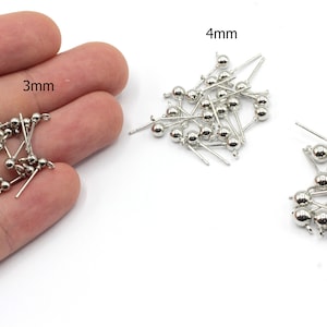 40 Pcs Rhodium Plated 3mm 4mm 5mm Ball Ear Post, Earring Findings, Rhodium Plated Findings, EJM288-290-291