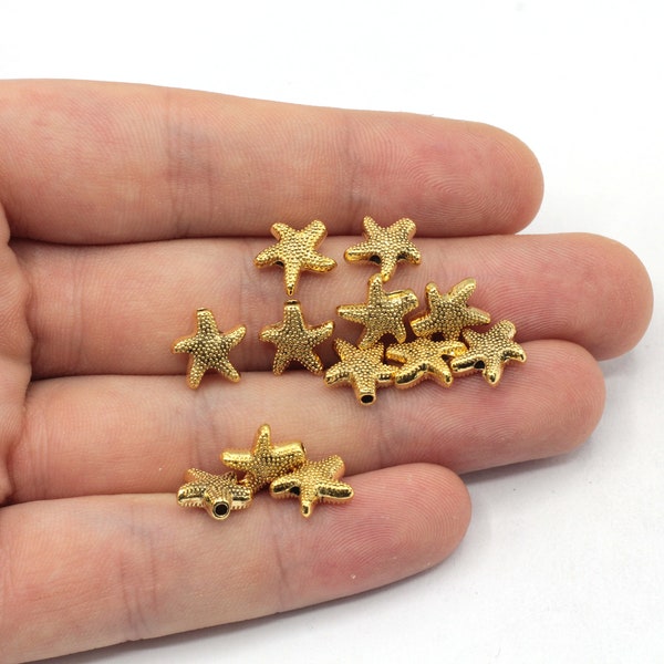 5x8mm Gold Plated Starfish Beads, Gold Starfish Beads, Bracelet Connector, Starfish Connector, Gold Plated Findings, GL1074