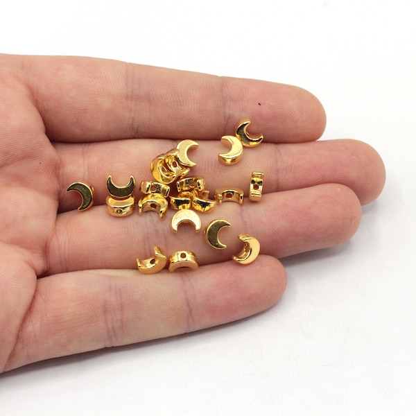 5x7mm Gold Plated Mini Moon Beads, Gold Moon Beads, Bracelet Connector, Tiny Moon Connector, Bracelet Beads, Gold Plated Findings, GL1056