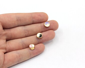 8mm Gold Plated Enamel Ying Yang Beads, Connector for Beads, Beads for Spacer Bracelet, Bracelet for Beads, Gold Plated Findings, GL905