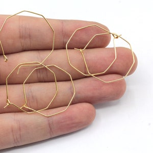 20 Pcs 25mm 24K Shiny Gold Plated Hexagon Ear Wire, Earring Findings, Gold Plated Findings, EJM480