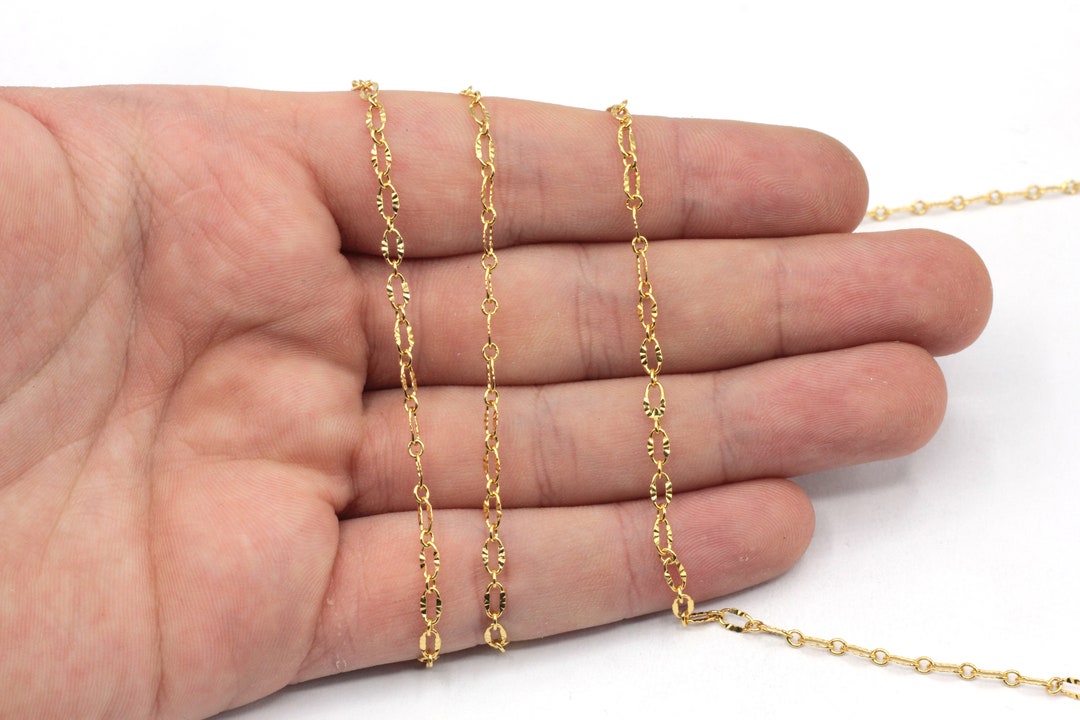 3x6mm Gold Plated Sequin Chain, Gold Oval Link Chain, Double Bar Chain ...