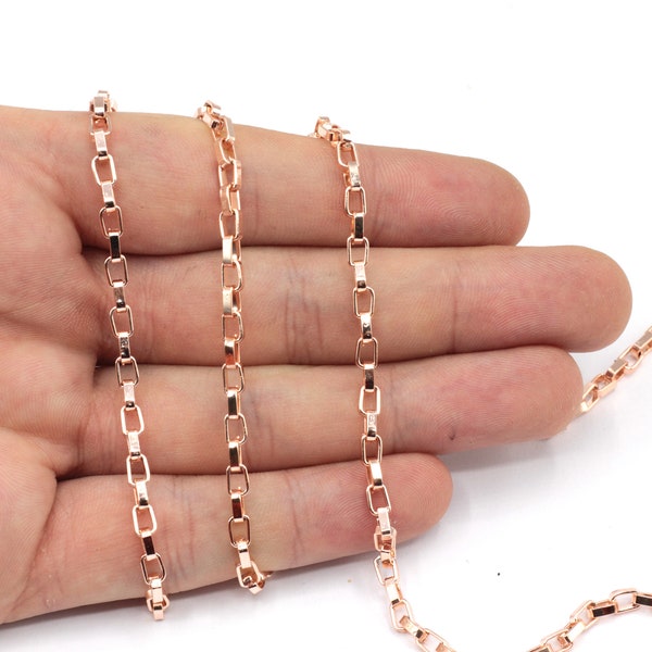 3.5mm Rose Gold Plated Square Link Chain, Soldered Chain, Rose Box Chain, Link Chain, Bulk Chain, Rose Gold Plated Chain, CH1XX