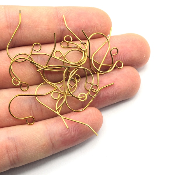 22mm Brass Earring Wires, Fish Hook Wires, Ear Wire, French Hook, Brass Fish Hook Wire, Jewelry Making, Earring Hook, Brass Findings, EG01