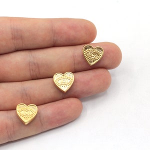 13mm Gold Plated Evil Eye Heart Beads, Gold Heart Beads, Bracelet Connector, Heart Connector, Bracelet Beads, Gold Findings, GL1072