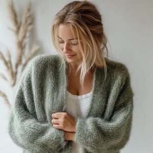 Mohair cardigan, hand-knitted, handmade, one size