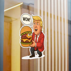 面白いトランプバーガーミームステッカー - 話すチーズバーガーWOW漫画ビニールデカール - 防水、キスカット政治ユーモアステッカー