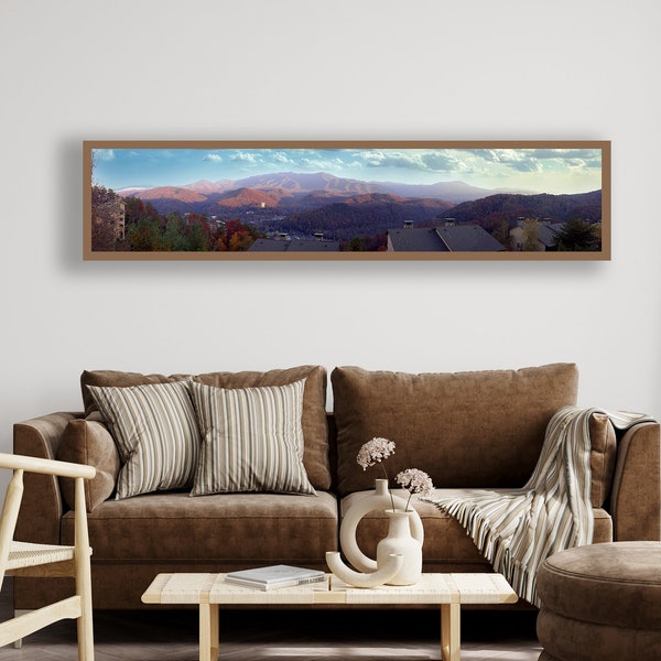 Gatlinburg Panoramic Digital Print Download | Printable City Mountain Wall Art | Smoky Mountain Print