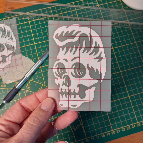 Autocollant - Stickers en vinyl blanc brillant Rockers Skull Greaser Tête de Mort