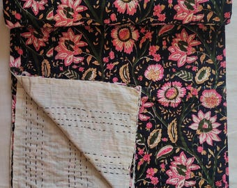 Floral Handblock Printed Quilt Handmade kantha Quilt Indian Kantha Quilt Indian Print Indian Light Weight Bedding Quilt 118