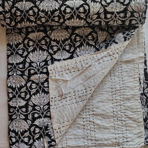 Floral Handblock Printed Quilt Handmade kantha Quilt Indian Kantha Quilt Indian Print Indian Light Weight Bedding Quilt 096