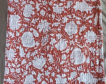 Premium Floral Hand block Printed Quilt Handmade kantha Quilt Light Weight Soft Blankets Bedding, Christmas Gift Of Blankets Throw Quilt,131