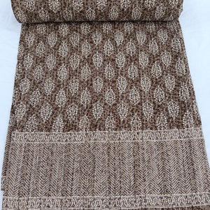 Premium Brown Hand block Printed Quilt Handmade kantha Quilt Indian Kantha Quilt Indian Light Weight Bedding Summer Winter Cotton Bedspread