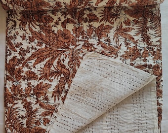 Floral Handblock Printed Quilt Handmade kantha Quilt Indian Kantha Quilt Indian Print Indian Light Weight Bedding Quilt