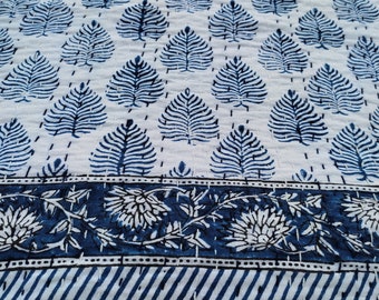 Premium Indigo Floral Hand block Printed Handmade Indian kantha Quilt Light Weight Boho Bedding Quilt, Home Decor, Housewarming Gifts 036