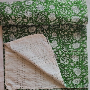 Floral Handblock Printed Quilt Handmade kantha Quilt Indian Kantha Quilt Indian Print Indian Light Weight Bedding Quilt 092