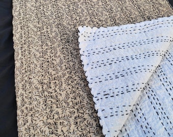 Premium Hand Crafted Cotton Kantha Quilt Block Print Throw Blanket Bedding Moody Decor Pillow & Cushion cover available all sizes, Christmas