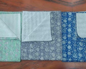 Premium Floral Hand block Print Quilt Handmade kantha Quilt Indian Print Light Weight Bedding Quilt Christmas Gift Winter Blanket Home Decor