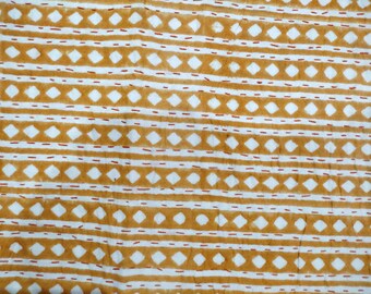 Yellow Floral Handblock Printed Quilt Handmade kantha Quilt Indian Kantha Quilt Indian Print Indian Light Weight Bedding Quilt 084