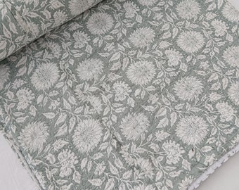Premium Hand block Printed Quilt Indian Handmade kantha Quilt Light Weight Bedding Summer Winter Cotton Bedspread Home Decor Boho Blankets