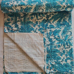 Floral Handblock Printed Quilt Handmade kantha Quilt Indian Kantha Quilt Indian Print Indian Light Weight Bedding Quilt 102