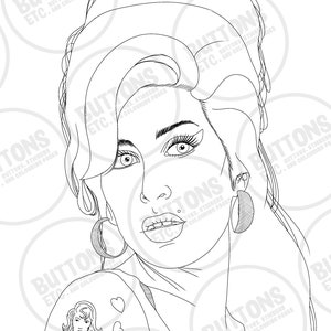 Amy Winehouse Colouring Page PNG & JPG, Instant Download, Digital file
