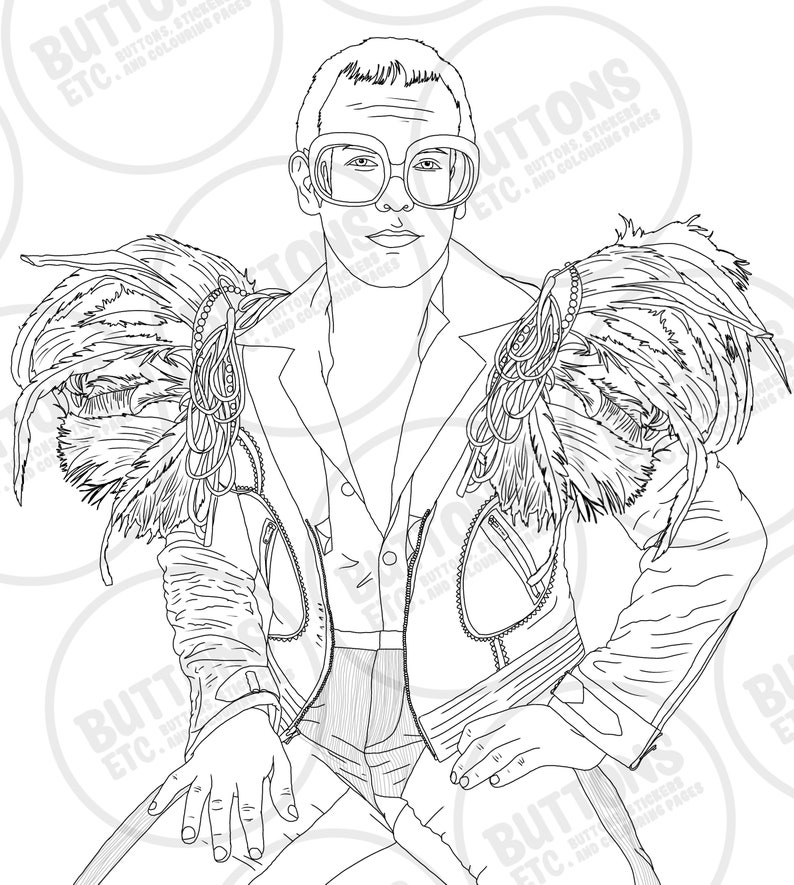 Elton John Colouring Page PNG &amp; JPG Instant Download - Etsy