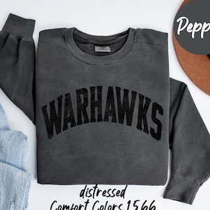 Custom Warhawks Mascot Shirt, Comfort Colors Distressed Team Spirit Tee, Game Day, Personalized Spirit Shirt, Gameday Apparel