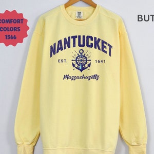 Nantucket Comfort Colors Sweatshirt, Distressed Nantucket Shirt, Massachusetts Vacation Shirt, Beach Pullover, Trendy Preppy Bachelorette