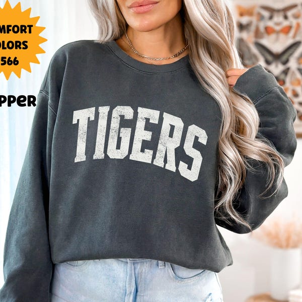 Custom Tigers Mascot Shirt, Comfort Colors Distressed Team Spirit Tee, Game Day, Personalized Spirit Shirt, Gameday Apparel, Tiger Mom