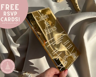 Luxury Gold Mirror Acrylic Wedding Invitations | Quality Paper Invitation | Elegant & Unique Invites for Weddings | Invitation Suite Box
