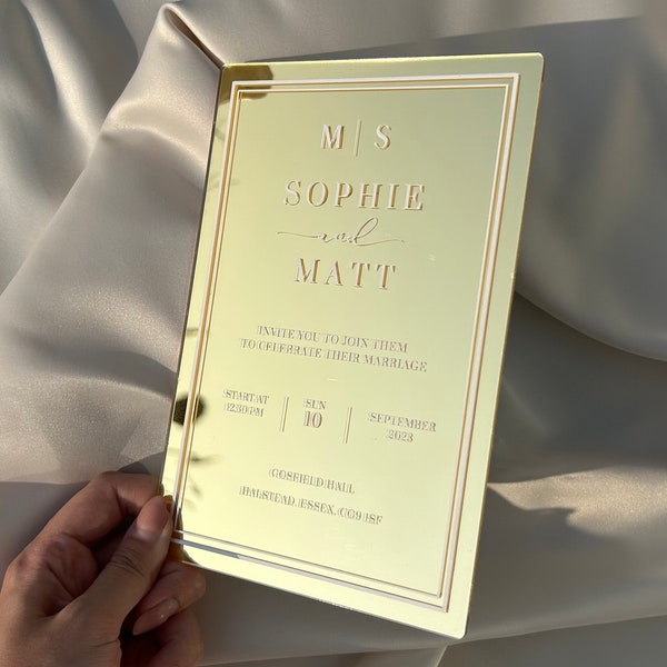 Luxury Gold Mirror Acrylic Wedding Invitations | Gold Invitation Suite | Elegant & Unique Invites for Weddings | Invitation Suite Box