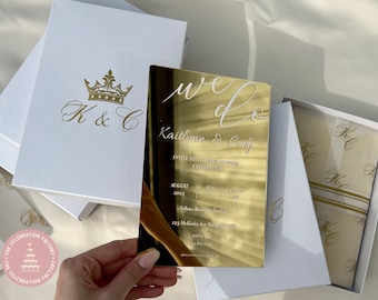 Luxury Gold Mirror Acrylic Wedding Invitations | Quality Paper Invitation | Elegant & Unique Invites for Weddings | Invitation Suite Box